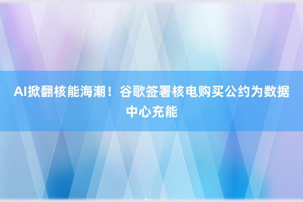 AI掀翻核能海潮！谷歌签署核电购买公约为数据中心充能